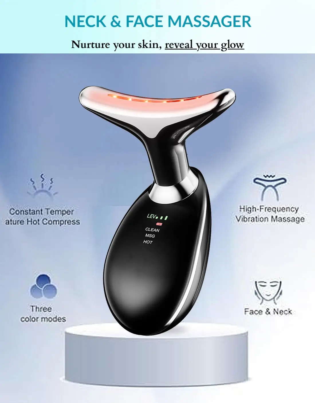 Rechargeable LED Facial Massager for Face & Neck - Vibrating Massager