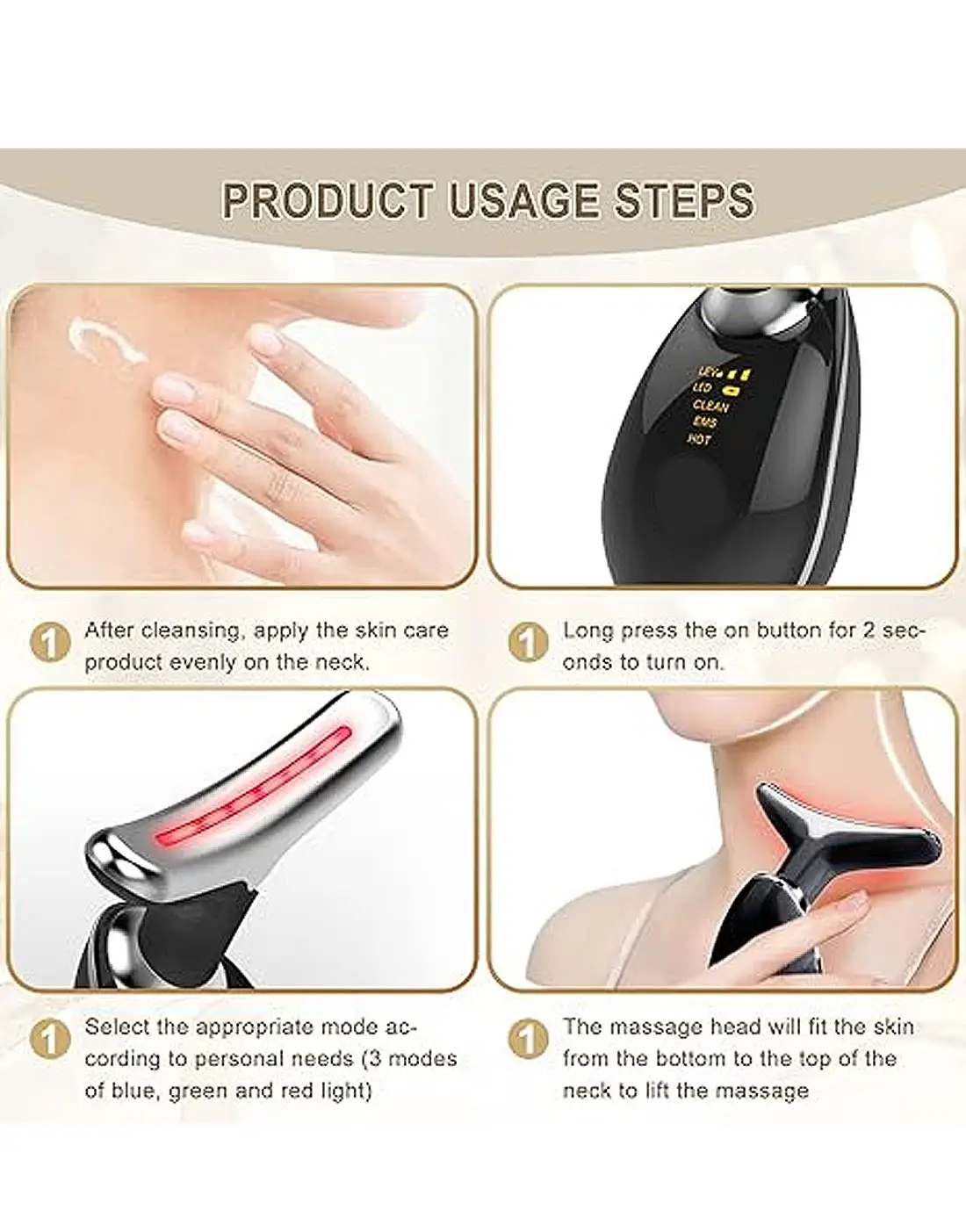 Rechargeable LED Facial Massager for Face & Neck - Vibrating Massager - Image 4
