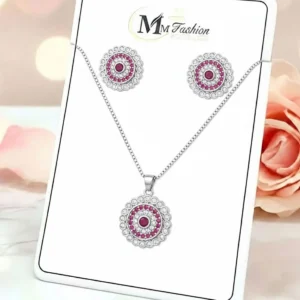 Elegant Round Shape Silver Necklace Set with Earrings